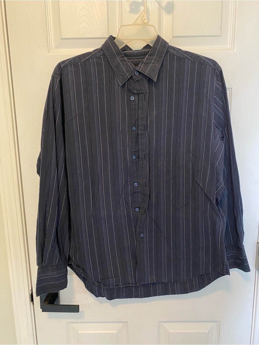 jf j.ferrar Men's Dark Blue Vertical Stripe Button-Down Shirt